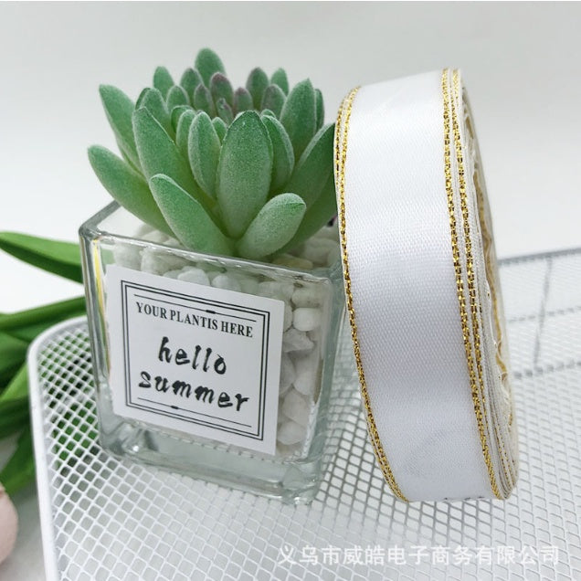 25 Yards/ 2cm High Quality Gold Edge Satin Ribbons Gift Christmas Decoration Packaging