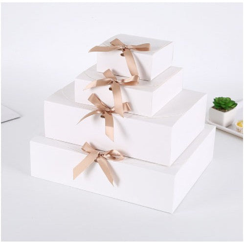 Brown/white Clamshell w/ribbon cardboard pastry gift box bowknot box combination packaging box