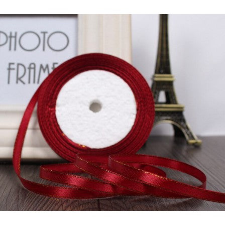 (25 Yards/roll) 6mm Gold Edge Ribbon Satin Ribbons Gift Packing Christmas Ribbons Wedding Party Deco