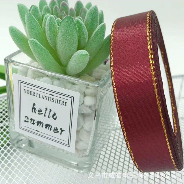 25 Yards/ 2cm High Quality Gold Edge Satin Ribbons Gift Christmas Decoration Packaging