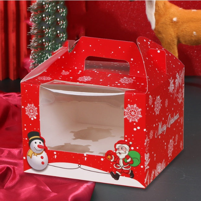 Cupcake pastry packaging box transparent window w/ handle and inner liner support