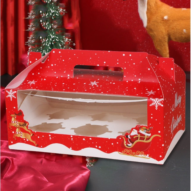 Cupcake pastry packaging box transparent window w/ handle and inner liner support